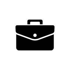 black and white briefcase icon on isolated background