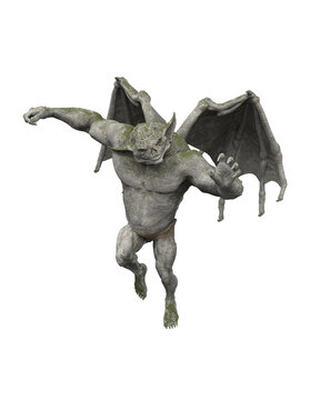 3D illustration of a fantasy flying stone Gargoyle isolated on a transparent background.