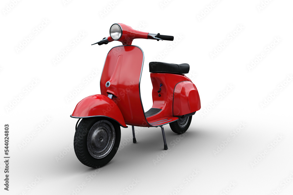 Poster 3d illustration of a generic italian style red motor scooter isolated on a transparent background.