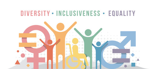 Inclusiveness, Diversity, Equality concept with abstract diversity people gender symbol and equal sign vector design - 544024835