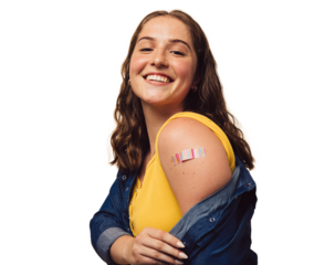 Vaccinated teenage girl smiling at the camera on a transparent background