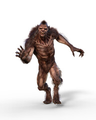 3D illustration of a werewolf or lycanthrope isolated on white.