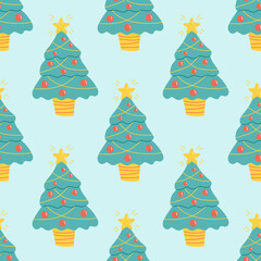 Christmas Tree Seamless Pattern. Christmas collection. Flat vector illustration