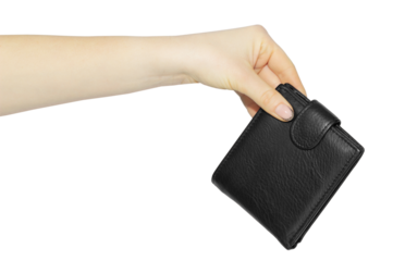 wallet in hand, black men's wallet in outstretched hand