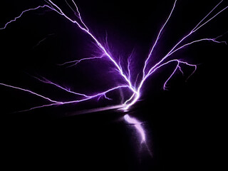 Saint elmo's fire.Lightning strike on airplane cockpit window during flying through thunderstorm...