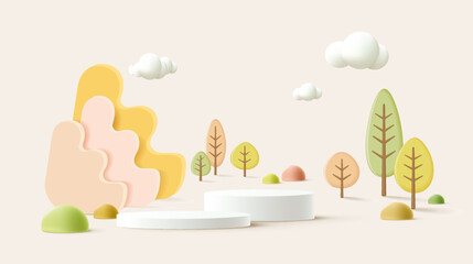 Round podium for product presentation in 3d creative composition.