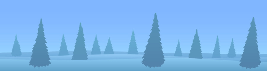 Winter abstract landscape. Fir trees on snow in fog. - 544029481