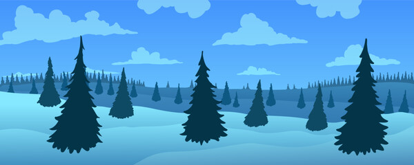 Winter abstract landscape. Fir trees on snow - 544029486