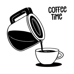 Coffee in an illustrated doodle style, hand drawn vector doodle.