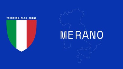 Merano: Illustration mit dem Ortsnamen der italienischen Stadt Merano in der Region Trentino-Alto Adige - obrazy, fototapety, plakaty