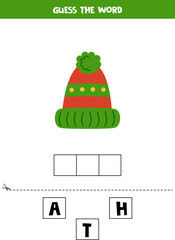 Spelling game for preschool kids. Cartoon winter hat.