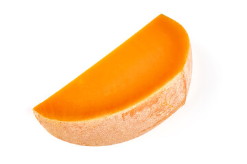 Piece of Cheddar cheese, isolated on white background. High resolution image.