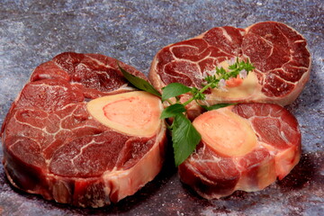 Raw fresh cut veal shank, Raw Osso Buco with spices
