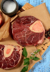 Raw fresh cut veal shank, Raw Osso Buco with spices