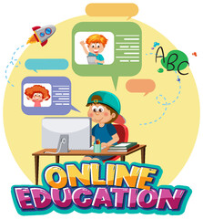 Fototapeta premium Online education word with cartoon character