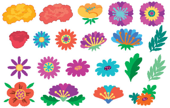 Set of colorful flowers in flat style