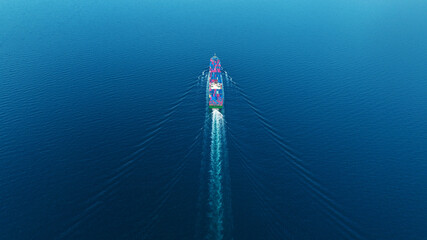 contrail in the ocean ship carrying container and running for export  concept technology freight shipping sea freight by Express Ship.