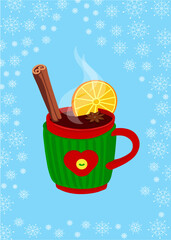 A cup of hot tea with spices in the winter weather