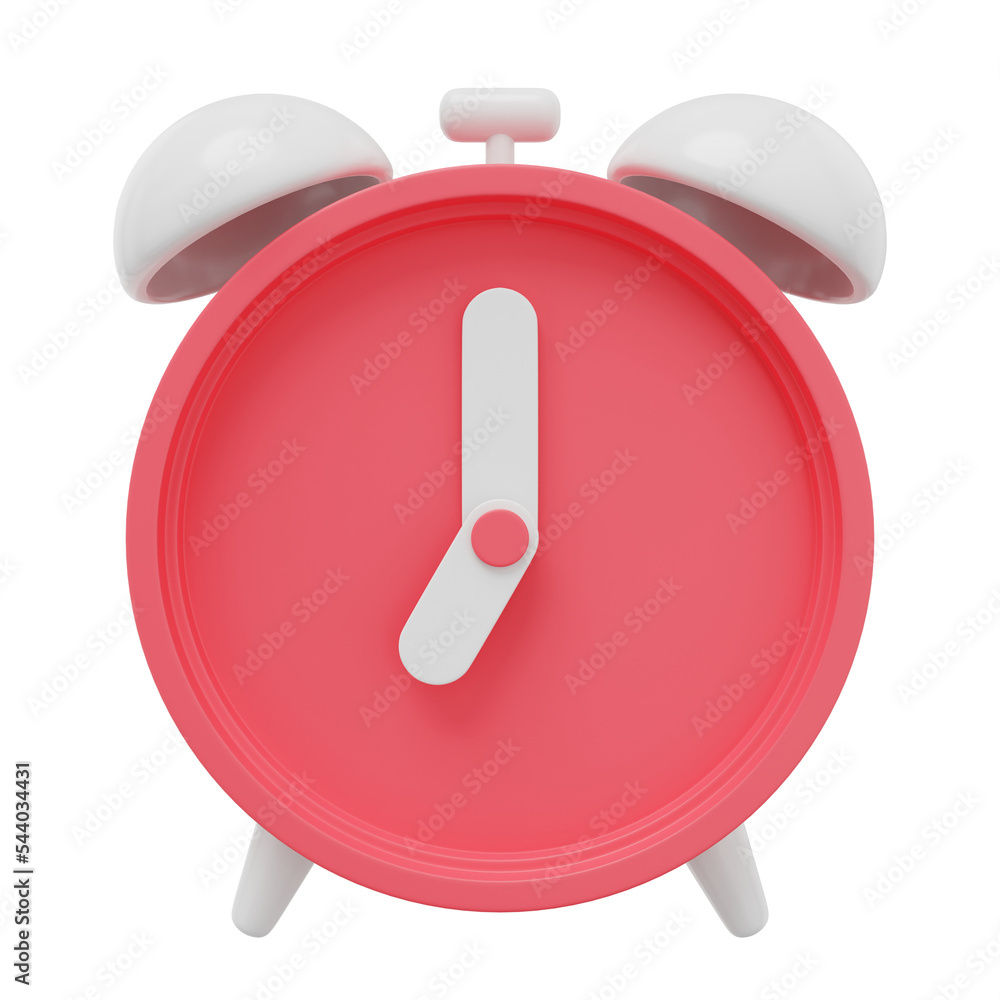 Poster minimal red cartoon alarm clock. 3d rendering. png icon on transparent background.