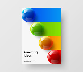 Trendy realistic spheres company identity illustration. Multicolored presentation A4 vector design template.