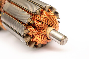 electric engine. copper windings. engine rotor on a white background