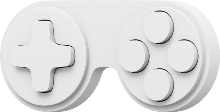 Minimalistic console game controller. PNG white icon on transparent background. 3D rendering.