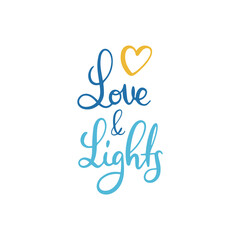 Love and lights, Hanukkah hand lettering in vector