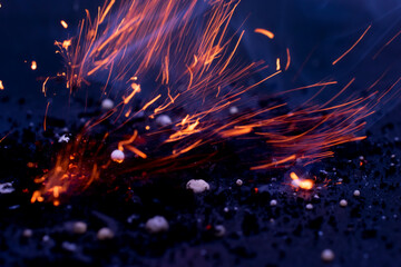 fire in dark. explosion black powder.
