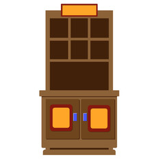 kitchen cabinet with doors and shelves. Vector object