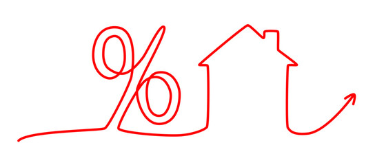 Rising mortgage trend concept on white background