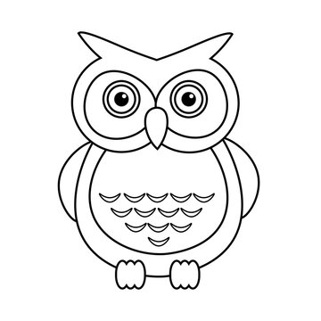 A cute outline owl bird illustration isolated on white background. Vector design element. wise owl outline vector design.