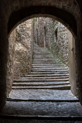 A view of a passageway and steps in Girona's Old Town 