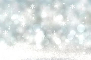 A festive abstract gradient gray silver background texture with glitter defocused sparkle bokeh circles and stars. Card concept for Happy New Year, party invitation, valentine or other holidays.