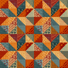 Patchwork seamless pattern in ethnic style. Colorful print for home textile. - 544038824