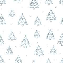 Seamless Christmas tree pattern. Background vector concept of winter and new year. Doodle style outline illustration.