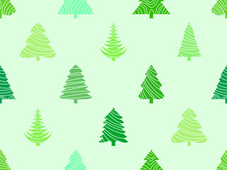 Christmas trees with striped pattern seamless pattern. Merry Christmas and Happy New Year. Green spruce. Festive design for wallpapers and banners. Vector illustration