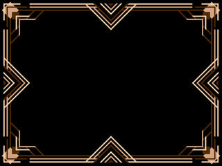 Art deco frame. Vintage linear border. Design a template for invitations, leaflets and greeting cards. Geometric golden frame. The style of the 1920s - 1930s. Vector illustration
