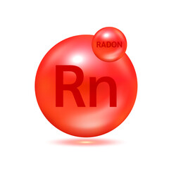 Radon molecule models red. Ecology and biochemistry concept. Isolated spheres on white background. 3D Vector Illustration.