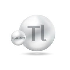 Thallium molecule models silver. Ecology and biochemistry concept. Isolated spheres on white background. 3D Vector Illustration.