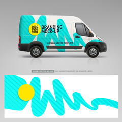 Branding Van mockup and wrap decal design and corporate identity company.  Abstract graphics design for Wrap decal services van and Company Car. Branding vehicle © VRTX