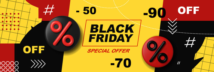 Vector advertising banner of Black Friday sales. Background with discount elements design mockup