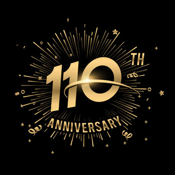 Happy 110th Anniversary. with fireworks and star .Greeting card