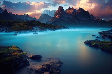 Breathtaking nature mountain landscape, 3d illustration