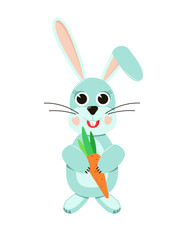 The Year of the Blue Water Rabbit. A blue rabbit with a carrot on a white background. New Year. 2023. Symbol of the year. Flat style.
