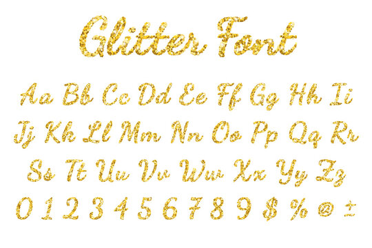 Gold sparkling glitter font isolated PNG