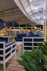 Champagne sparkling wine and cocktail longdrink on outdoor patio terrace deck of luxury cruiseship...