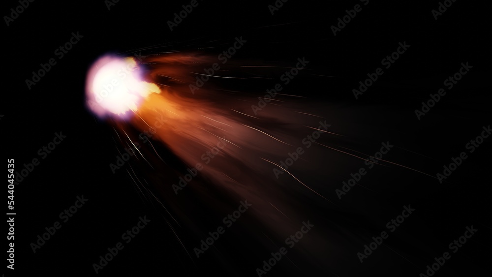 Wall mural fall comet from space, fiery tail falling meteorite. entry of an asteroid comet into the earth atmos