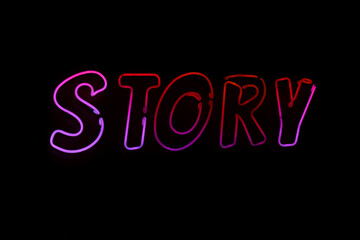Neon sign Story on a black background