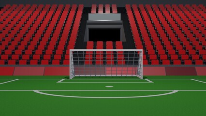 Fototapeta premium Top view of the empty football field, Soccer gates. 3d render