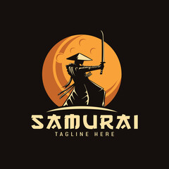 Samurai moon logo design illustration	
